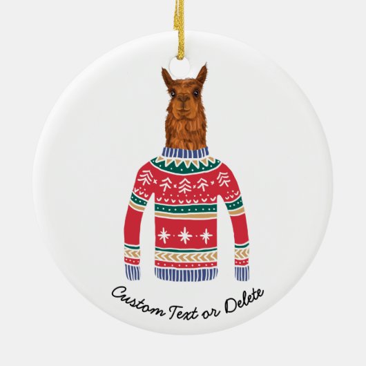 Niedlicher Llama mit Funny Ugly Christmas Sweater Keramikornament (Hinten)