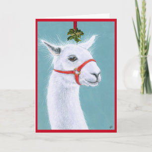 Niedlicher Llama mit Mistletowein Weihnachtskarte Feiertagskarte