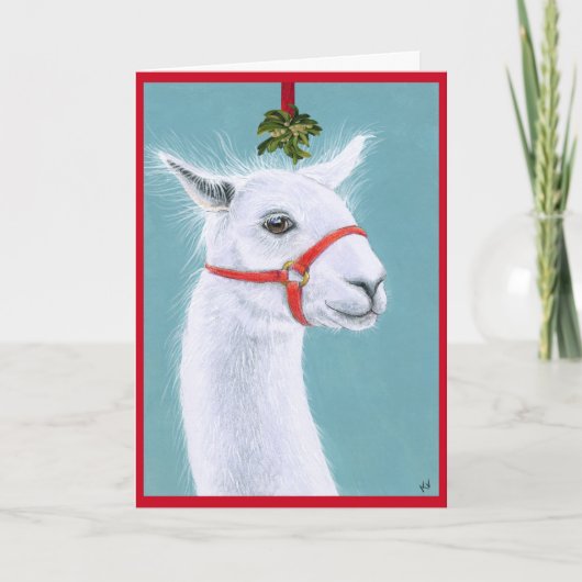Niedlicher Llama mit Mistletowein Weihnachtskarte Feiertagskarte (Vorderseite)
