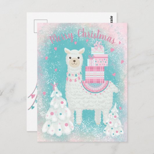 Niedlicher Llama mit Weihnachtsgeschenken Postkarte (Vorne/Hinten)