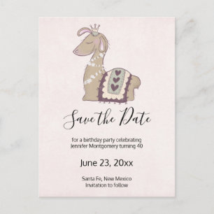 Niedlicher Llama Save the Date eine Krone tragen Einladungspostkarte