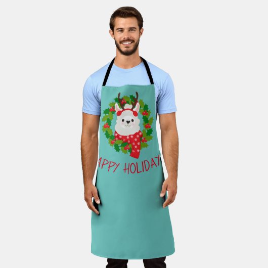 Niedlicher Llama Weihnachtskranz Schürze (Getragen)