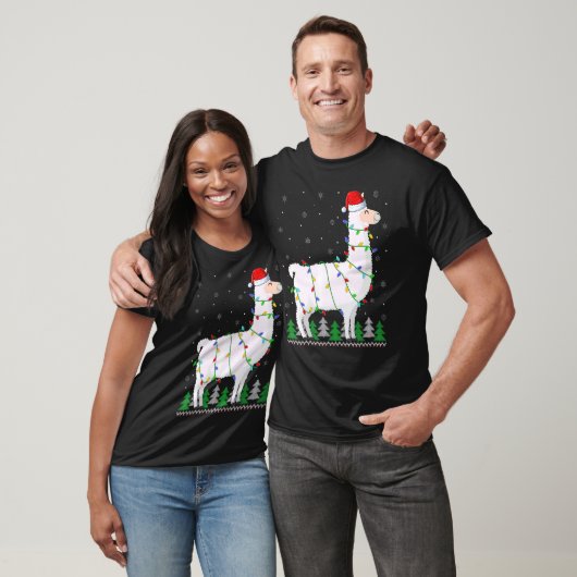 Niedlicher Llama Xmas Lights Llama Weihnachten T-Shirt (Unisex)