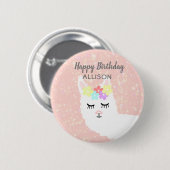 Niedlicher Lllama Blues Pink Geburtstag Personalis Button (Vorne & Hinten)