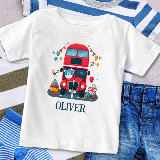 Niedlicher London Double Deck Bus und Teddy Bear Baby T-shirt