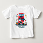 Niedlicher London Double Deck Bus und Teddy Bear Baby T-shirt (Vorderseite)