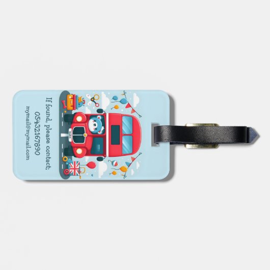 Niedlicher London Double Deck Bus und Teddy Bear Gepäckanhänger (Rückseite horizontal)