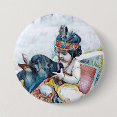niedlicher Lord krishna mit Kuhklassiker Rundaufkl Button (Vorderseite)