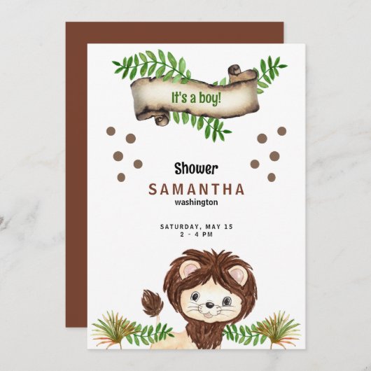 Niedlicher Löwe Es ist eine Baby-Dusche Einladung (Vorne/Hinten)