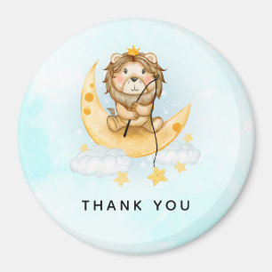 Niedlicher Löwe fischt auf dem Mond Aquarell Danke Magnet