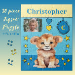 Niedlicher Löwe Foto heißt blaugelbe Kinder Puzzle<br><div class="desc">30 Stück Puzzle für Kinder. Mit einem niedlichen Löwen,  mit Sternen und Lieben Herzen. Fügen Sie einen Namen,  ein Initial und ein Foto hinzu. Farbschema: blaue und gelbe Geschenkidee für Kinder.</div>