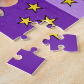 Niedlicher Löwe Foto Name lila Gelbe Kinder Puzzle (Seite)