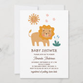 Niedlicher Löwe. Funny Zoo Safari Baby Dusche Einladung (Vorderseite)