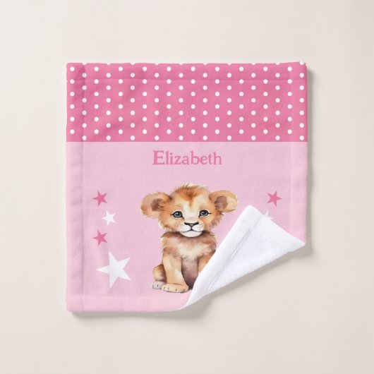 Niedlicher Löwe hinzufügen Namen Polka Punkte Ster Waschlappen (Waschlappen)