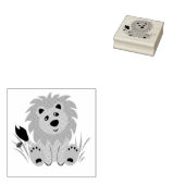 Niedlicher Löwe im Gras mit Ladybug Gummistempel (Stempel)
