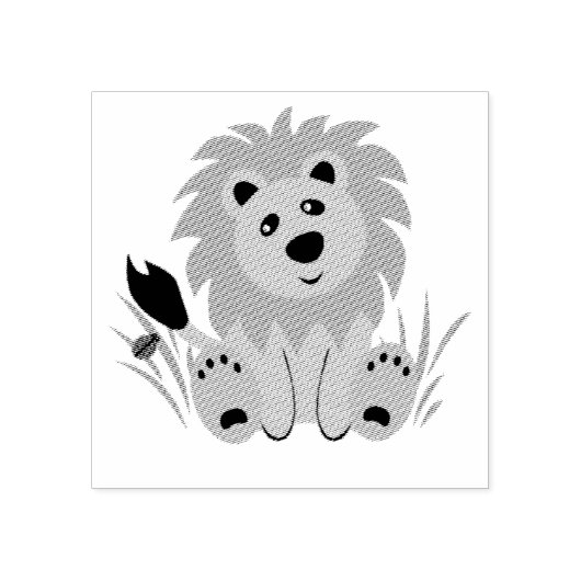 Niedlicher Löwe im Gras mit Ladybug Gummistempel (Prägung)