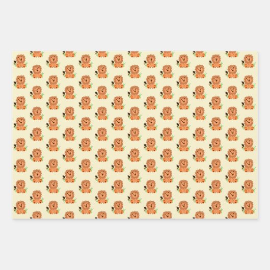 Niedlicher Löwe im Gras mit Ladybug-Kindern Geschenkpapier Set (Vorderseite 3)