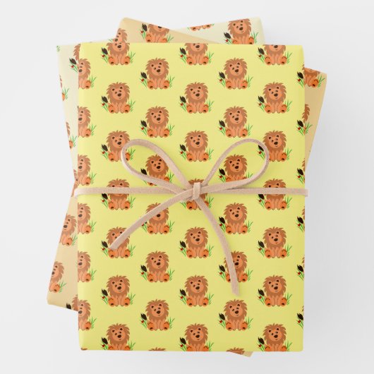 Niedlicher Löwe im Gras mit Ladybug-Kindern Geschenkpapier Set (Beispiel)
