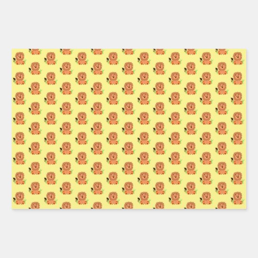 Niedlicher Löwe im Gras mit Ladybug-Kindern Geschenkpapier Set (Vorderseite)