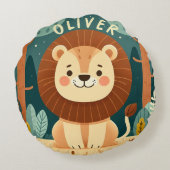 Niedlicher Löwe im Wald Personalisiert Rundes Kissen (Rückseite)