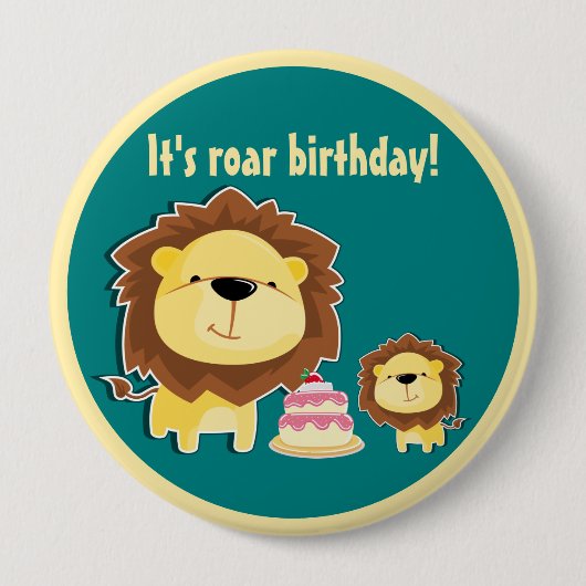 Niedlicher Löwe und Baby Cub Kindergeburtstag Button (Vorderseite)