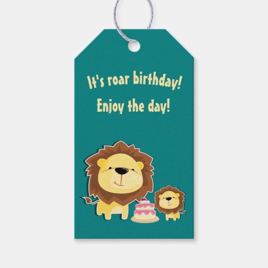 Niedlicher Löwe und Baby Cub Kindergeburtstag Geschenkanhänger (Vorderseite)