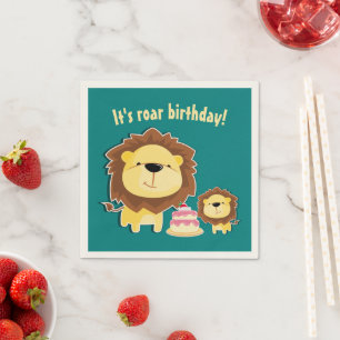 Niedlicher Löwe und Baby Cub Kindergeburtstag Serviette