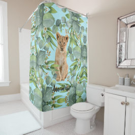 Niedlicher Löwengräber Aquamariner Grüner Dschunge Duschvorhang