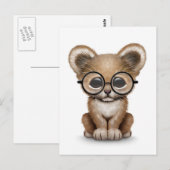 Niedlicher Löwengürtel mit Brille auf Weiß Postkarte (Vorne/Hinten)