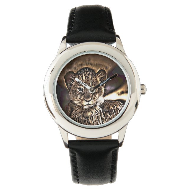 Niedlicher Löwenwürfel Armbanduhr (Vorderseite)