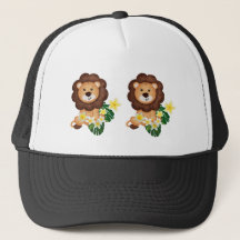 Niedlicher Löwenwürfel mit tropischen Blume