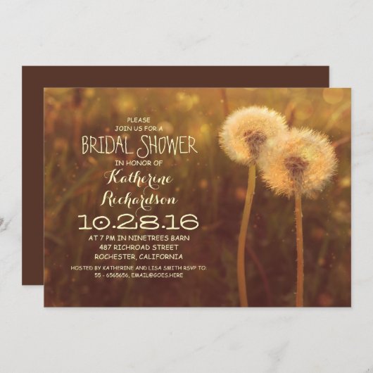 niedlicher Löwenzahn blüht rustikales Brautparty Einladung (Vorne/Hinten)