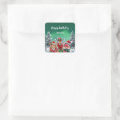 Niedlicher Löwenzoo Weihnachtsbaum Geburtstagsmädc Quadratischer Aufkleber (Tasche)