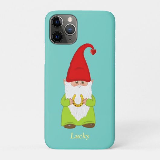Niedlicher Lucky Gnome mit Horseshoe auf Aquamarin Case-Mate iPhone Hülle (Rückseite)