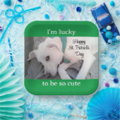 Niedlicher Lucky White Dog mit grünem Scarf Pappteller (Party)