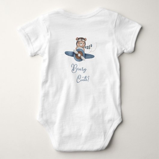 Niedlicher Luftfahrtbär Blaues Flugzeug Eins 1. Ge Baby Strampler (Rückseite)