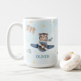 Niedlicher Luftfahrtbär Blaues Vintages Flugzeug Kaffeetasse