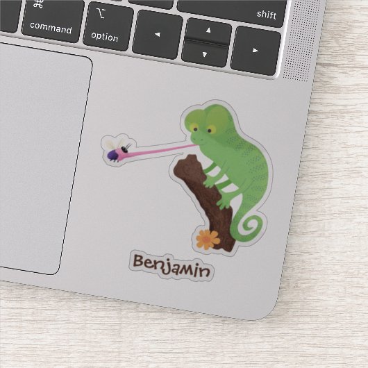 Niedlicher, lustig-grün-fröhlicher Chameleon-Carto Aufkleber (Detail)