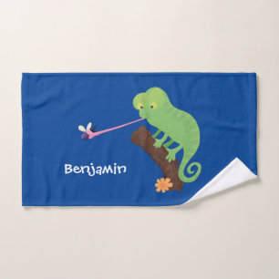 Niedlicher, lustig-grün-fröhlicher Chameleon-Carto Badhandtuch Set