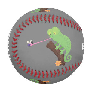 Niedlicher, lustig-grün-fröhlicher Chameleon-Carto Baseball