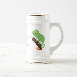 Niedlicher, lustig-grün-fröhlicher Chameleon-Carto Bierglas