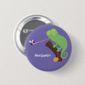 Niedlicher, lustig-grün-fröhlicher Chameleon-Carto Button (Vorne & Hinten)