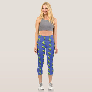 Niedlicher, lustig-grün-fröhlicher Chameleon-Carto Capri Leggings