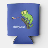 Niedlicher, lustig-grün-fröhlicher Chameleon-Carto Dosenkühler (Vorderseite)