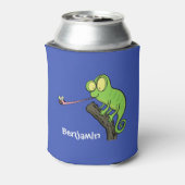 Niedlicher, lustig-grün-fröhlicher Chameleon-Carto Dosenkühler (Kanne Rückseite)