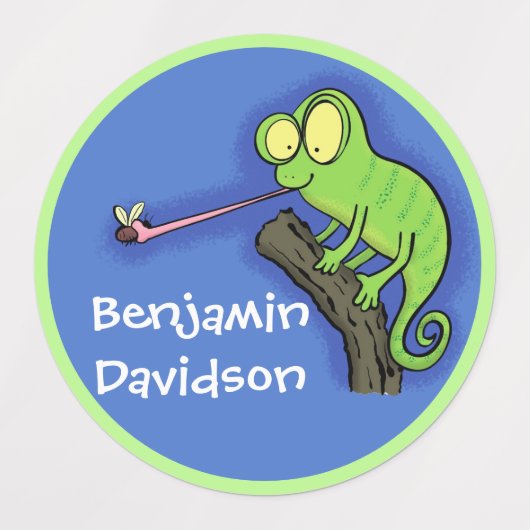 Niedlicher, lustig-grün-fröhlicher Chameleon-Carto Etiketten (Design 2)