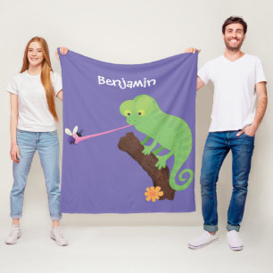 Niedlicher, lustig-grün-fröhlicher Chameleon-Carto Fleecedecke