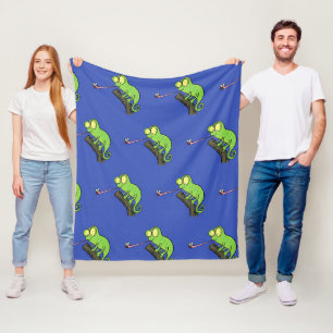 Niedlicher, lustig-grün-fröhlicher Chameleon-Carto Fleecedecke
