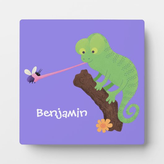 Niedlicher, lustig-grün-fröhlicher Chameleon-Carto Fotoplatte (Vorderseite)