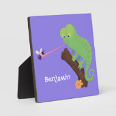 Niedlicher, lustig-grün-fröhlicher Chameleon-Carto Fotoplatte (Vorderseite)